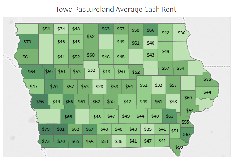 2017 Average Iowa Cash Rent by County Decision Innovation Solutions